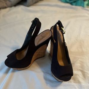 Black suede wedges size 9